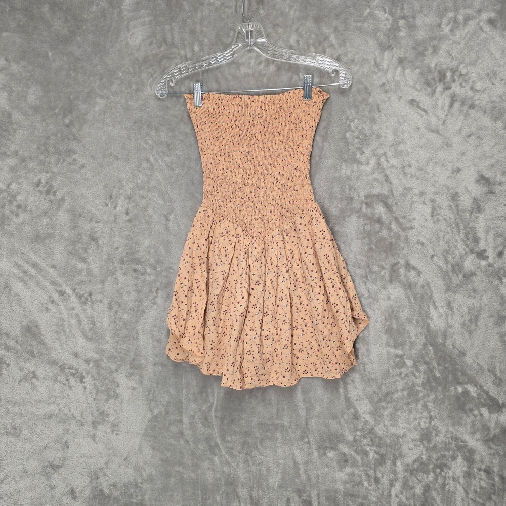 Blue Life Romper Womens S Peach Floral Smocked Strapless Boho Cottage Dainty - Picture 12 of 14
